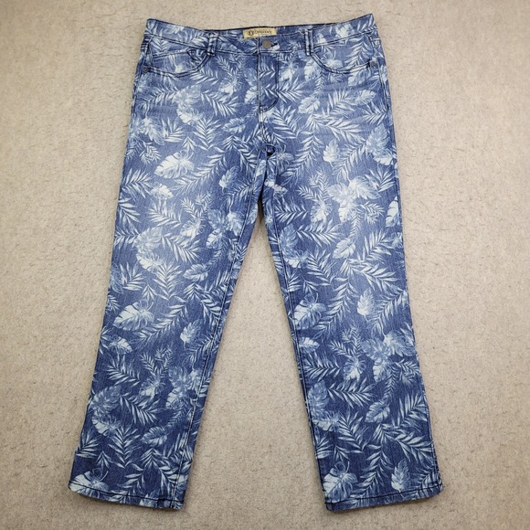 Democracy Jeans Womens 12 Capri Crop Leaf Palm Print Blue B1191P7UT - Picture 1 of 11